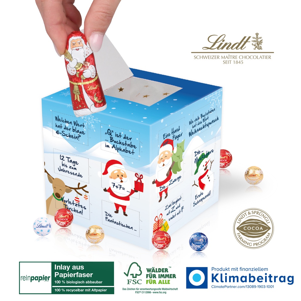 Adventskalender „Cube“ Organic mit Lindt Weihnachtsmann